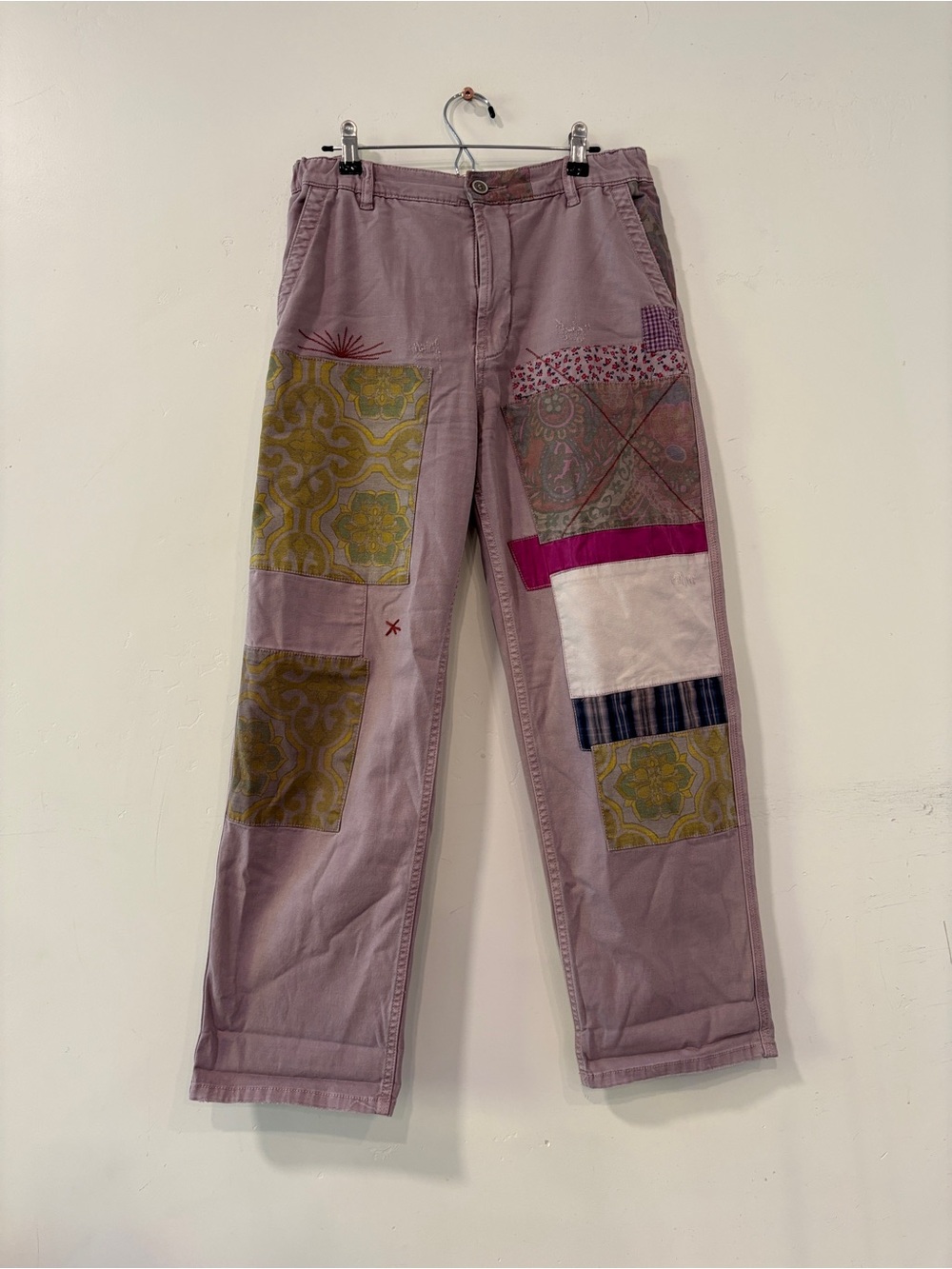 Anthropologie Pilcro The Roamer Patchwork Utility Pants Purple Mauve Boho Sz 28